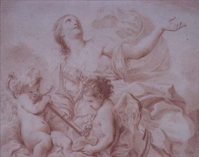 Toivon figuuri, jossa kaksi siivellistä Cupidota pitelemässä ankkuria (piirustus) tekijältä Giovanni Battista Cipriani