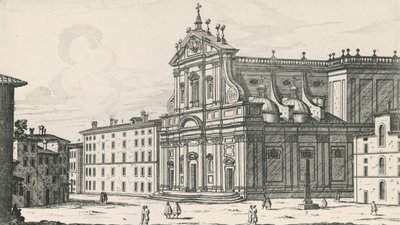 Pyhän Ignatiuksen Loyolan kirkko Campus Martiusissa, Roomassa, kaiverrus Giovanni Battista Falda (1640 tai 1643-1678), Italia tekijältä Giovanni Battista Falda
