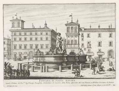 Fontana del Moro Piazza Navona te Roomassa Suihkulähde Piazza Navonalla (otsikko esineessä) Fountains of Rome (sarjan nimi) Fonteinen van Rome (sarjan nimi) tekijältä Giovanni Battista Falda