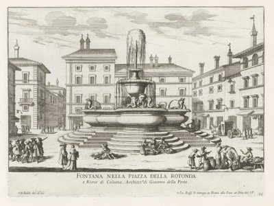 Pantheonin suihkulähde Piazza della Rotonda te Rome -aukiolla Suihkulähde Piazza della Rotondalla (otsikko esineessä) Fountains of Rome (sarjan nimi) Fonteinen van Rome (sarjan nimi) tekijältä Giovanni Battista Falda
