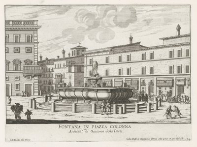 Fontein op Piazza Colonna te Roomassa Suihkulähde Piazza Colonnalla (otsikko esineessä) Fountains of Rome (sarjan nimi) Fonteinen van Rome (sarjan nimi) tekijältä Giovanni Battista Falda