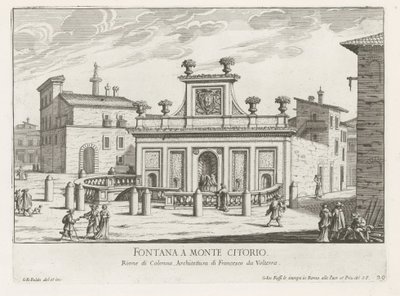 Fontein op Piazza Montecitorio te Rome Fontana a Monte Citorio (otsikko esineessä) Fontane di Roma (sarjan nimi) Fonteinen van Rome (sarjan nimi) tekijältä Giovanni Battista Falda