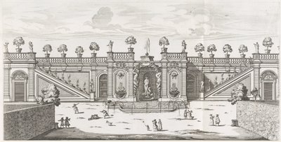 Venuksen suihkulähde Villa Doria Pamphiljin puutarhassa Roomassa Fons Veneris (otsikko esineessä) Le fontane ne palazzi e ne giardini di Roma (sarjan nimi) Suihkulähteet Rooman palatseissa ja puutarhoissa (sarjan nimi) tekijältä Giovanni Battista Falda
