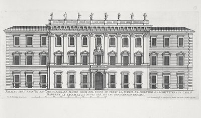 Näkymä Rooman Palazzo Chigin julkisivusta, jonka suunnittelivat Matteo di Castello, Carlo Maderno (1556-1629) ja Giovanni Bernini (1598-1680) tekijältä Giovanni Battista Falda