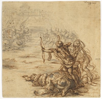 Taistelukohtaus muurien ympäröimän kaupungin ulkopuolella, 1600-luku tekijältä Giovanni Battista Foggini
