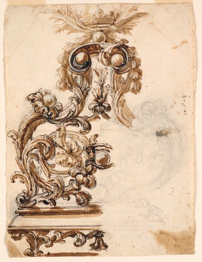 Piirustus, Suunnitelma kullattua pronssikoristetta varten, 1680-1700 tekijältä Giovanni Battista Foggini