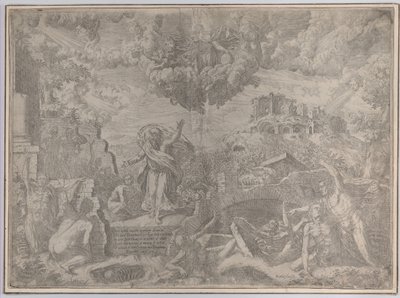 Näky Hesekielistä, jossa kuolleet nousevat ylös ja pukeutuivat lihaansa, Isä Jumala abo..., 1579. tekijältä Giovanni Battista Fontana