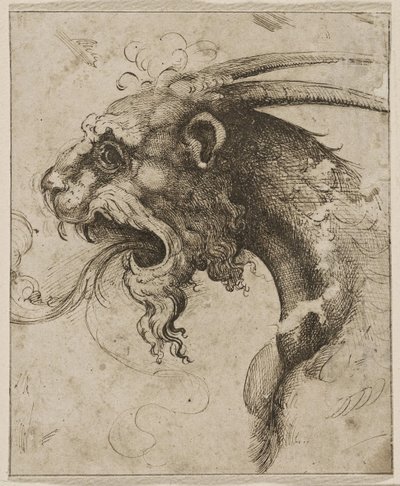 Chimera par Francon (nimeltään Semolei) pää (kynä, ruskea intialainen muste paperilla) tekijältä Giovanni Battista Franco