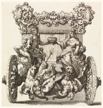 Takanäkymä Lord Catelmainen ensimmäisestä vaunusta, jonka Andrea Cornely rakensi vuonna 1686 Ciro Ferrin (1634-1689) jälkeen tekijältä Giovanni Battista Lenardi