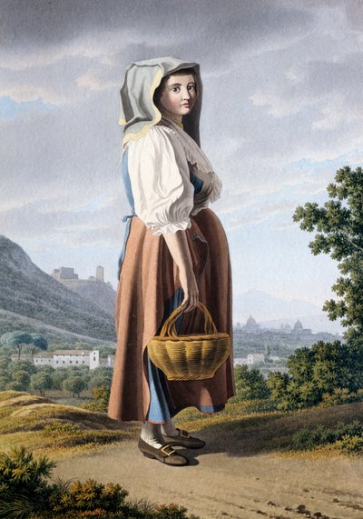 Talonpoika Maddalonin taustalla, Giovan Battista Lusieri (n. 1755-1821), akvarelli paperille 32x23 cm, Italia tekijältä Giovanni Battista Lusieri