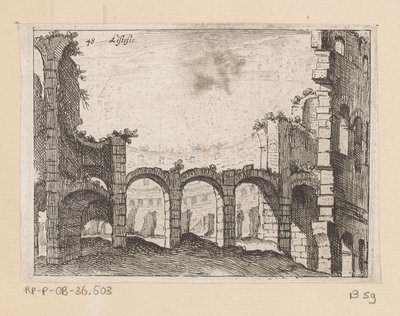 Rooman Colosseumin jäänteet Listesso (otsikko objektissa) Rooman näkymät (sarjan nimi) Alcune vedute et prospettive di luoghi dishabitati di Roma (sarjan nimi) tekijältä Giovanni Battista Mercati
