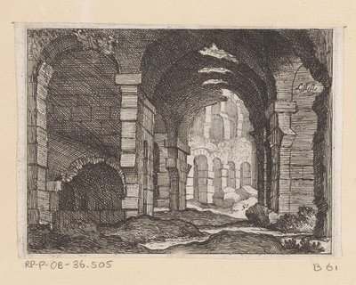 Rooman Colosseumin jäänteet Listesso (otsikko objektissa) Rooman näkymät (sarjan nimi) Alcune vedute et prospettive di luoghi dishabitati di Roma (sarjan nimi) tekijältä Giovanni Battista Mercati