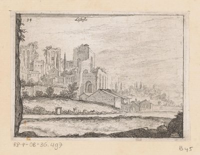 Ruïnes van Palazzo Maggiore te Roomassa Listesso (otsikko objektissa) Gezichten op Rome (sarjan nimi) Muutamia näkymiä Rooman asumattomista paikoista (sarjan nimi) tekijältä Giovanni Battista Mercati