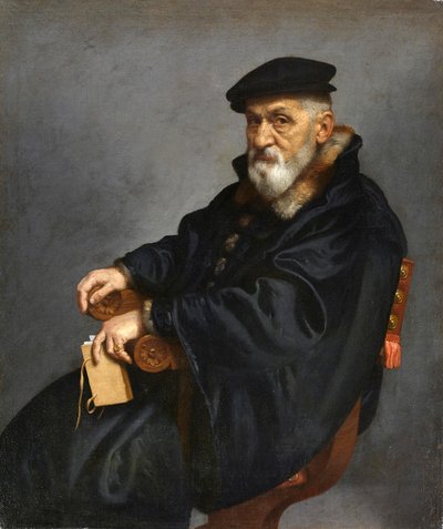 Italia: Istuvan vanhan miehen muotokuva tekijältä Giovanni Battista Moroni
