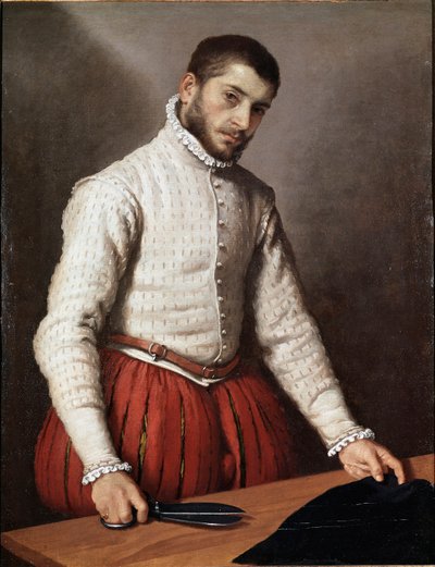 Miehen muotokuva eli ”Räätäli” Giovan Battista Moronin (Giovanbattista, Giovanni Battista) maalaus (n. 1529-1578) 1570 Mitat 99,5x77 cm Lontoo, kansallisgalleria tekijältä Giovanni Battista Moroni