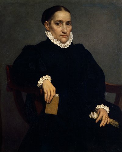 Giovanni Battista Moronin muotokuva mustapukuisesta iäkkäästä naisesta (noin 1525-1578) tekijältä Giovanni Battista Moroni