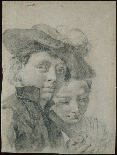 Nuori poika, jolla on hattu, ja nuori tyttö tekijältä Giovanni Battista Piazzetta