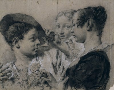 Nuori nainen ostaa vaaleanpunaista nuorelta mieheltä tekijältä Giovanni Battista Piazzetta