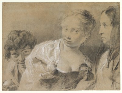 Poika ja muna, tyttö ja kana sekä katseleva nainen tekijältä Giovanni Battista Piazzetta