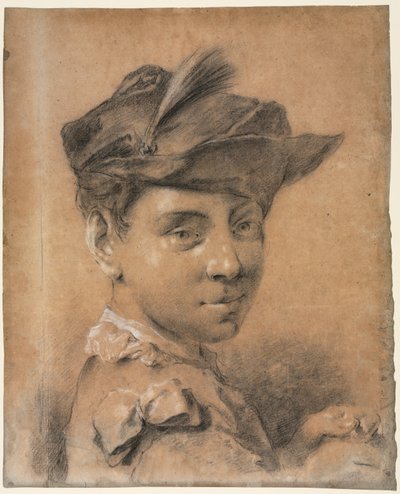 Hattua käyttävän nuoren miehen pää ennen vuotta 1735. tekijältä Giovanni Battista Piazzetta