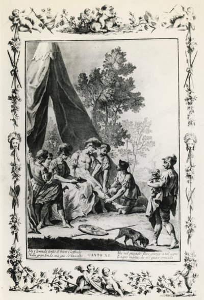 Jerusalem Toimitettu, Giovanni Battista Piazzettan (1683-1754) kanton XI kuvitus Torquato Tasson (1544-1595) runolle, painos julkaistiin Venetsiassa 1745, Italia tekijältä Giovanni Battista Piazzetta