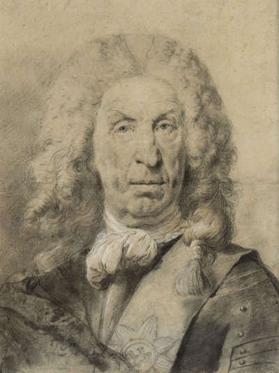 Marsalkka von der Schulenburgin muotokuva, noin 1735 (mustavalkoinen liitu ja hiili paperille). tekijältä Giovanni Battista Piazzetta