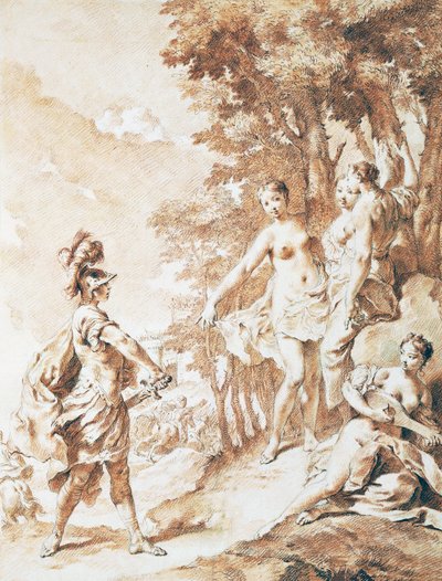 Tancredi lumotun metsän kynnyksellä, kohtaus Jerusalemista, toimittaa Torquato Tasso, Giovanni Battista Piazzetta (1682-1754), sangviini tekijältä Giovanni Battista Piazzetta