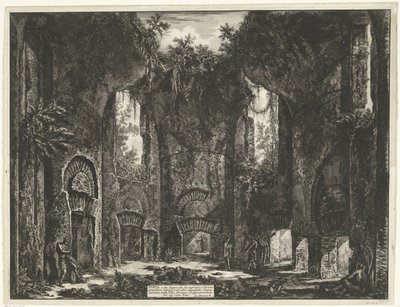 Akatemia Villa Adriana te Tivolissa Diet, tai molemmat Paikka, josta pääsee erilaisiin suurenmoisiin koppiin ja muihin upeisiin huoneisiin, jotka ovat olemassa Villa Adrianissa (...) (otsikko esineessä) Gezichten op Rome (sarjan nimi) Rooman näkymät piirre tekijältä Giovanni-Battista Piranesi