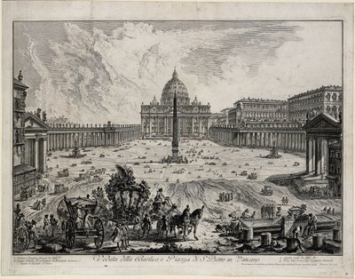 Näkymä San Pietro in Vaticanon basilikasta ja aukiolta (teoksesta Vedute di Roma) tekijältä Giovanni Battista Piranesi