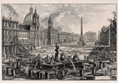 Näkymä Piazza Navonalle Roomassa (teoksesta: Vedute di Roma) tekijältä Giovanni Battista Piranesi