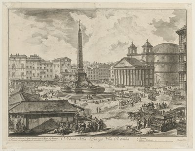 Näkymä Piazza della Rotondalle, Pantheonille ja obeliskille tekijältä Giovanni Battista Piranesi