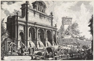 Näkymä Castello dell’Acqua Paolasta Monte Aureolla (Gianicolo) tekijältä Giovanni Battista Piranesi