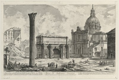 Näkymä Septimius Severuksen riemukaaresta tekijältä Giovanni Battista Piranesi