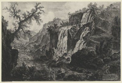 Näkymä Tivolin vesiputoukselle (teoksesta Vedute di Roma) tekijältä Giovanni Battista Piranesi