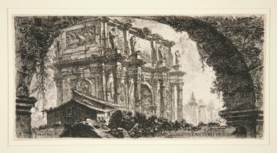 Konstantinuksen kaari Roomassa, joistakin näkymistä riemukaariin ja muihin monumentteihin tekijältä Giovanni Battista Piranesi