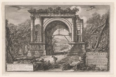 Boog van Augustus te Aosta Näkymä Augustuksen kunniaksi rakennetusta kaaresta lähellä Aostan kaupunkia Piemontessa, entinen Augusta Praetoria Salassorum (nimi esineessä) Enige gezichten op door Romeinen gebouwde triomfbogen en andere monumenten (sarja tekijältä Giovanni Battista Piranesi