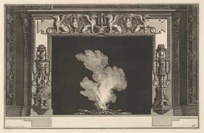 Savupiippu: Syrjäytyneet griffonit kannassa ja kynttelikkö karmissa Ch. accomp..., ca. 1769. tekijältä Giovanni Battista Piranesi