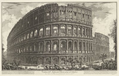 Rooman Colosseum Näkymä Flaviuksen amfiteatterille, joka tunnetaan nimellä Colosseum (otsikko esineessä) Gezichten op Rome (sarjan nimi) Näkymät Roomaan suunnitellut ja kaivertanut Giambattista Piranesi arkkitehti Ve (nez) iano (sarjan nimi) tekijältä Giovanni-Battista Piranesi