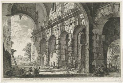 Rahoittaja Santi Giovanni ja Paolo te Rome Näkymä Serraglio delle Fieren yläkerrasta, jonka Domitian rakensi Flaviuksen amfiteatterin käyttöön ja joka tunnetaan yleisesti nimellä Curia Ostilia (otsikko esineessä) Gezichten op Rome (sarjan nimi) Näkemyksiä  tekijältä Giovanni-Battista Piranesi