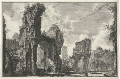 Gezichten op Rome, de Campagna jne. (122 terää) Siston rauniot tai molemmat Antoninian kylpylän suuresta salista (otsikko esineessä) Gezichten op Rome (sarjan nimi) Näkymät Roomaan suunnitellut ja kaivertanut Giambattista Piranesi arkkitehti Ve (nez) iano  tekijältä Giovanni Battista Piranesi