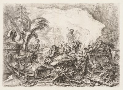 Groteschi: Rauniot, joissa on faunin patsas ja kaatunut pylväs, n. 1745-50. tekijältä Giovanni Battista Piranesi
