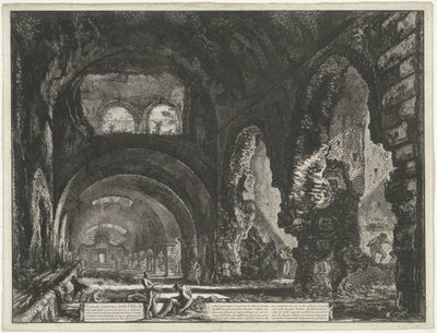 Interieur van de Tempel van Hercules Victor t ja Tivoli Sisäkuva Villa di Mecenaten (otsikko esineessä) Gezichten op Rome (sarjan nimi) Näkymät Roomaan suunnitellut ja kaivertanut Giambattista Piranesi arkkitehti Ve (nez) iano (sarjan nimi) tekijältä Giovanni Battista Piranesi
