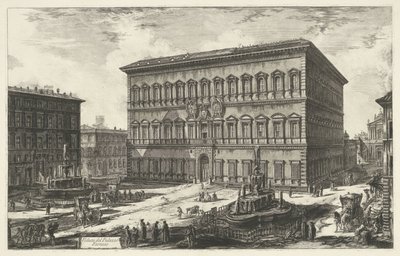 Farnesen palatsi Roomassa Näkymä Palazzo Farneselle (otsikko esineessä) Gezichten op Rome (sarjan nimi) Rooman näkymät piirtänyt ja kaivertanut Giambattista Piranesi arkkitehti Ve(nez)iano (sarjan nimi) tekijältä Giovanni Battista Piranesi