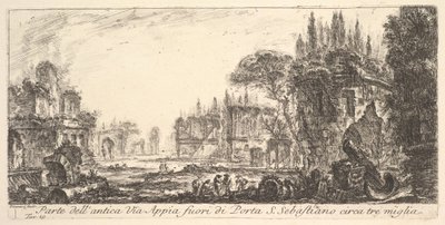 Levy 19: Osa muinaista Appian tietä noin kolme mailia Porta S. Sebastianon ulkopuolella..., n. 1748. tekijältä Giovanni Battista Piranesi