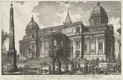 Santa Maria Maggiore Roomassa Näkymä S. Maria Maggioren basilikan takajulkisivulle (otsikko esineessä) Gezichten op Rome (sarjan nimi) Näkymät Roomaan suunnitellut ja kaivertanut Giambattista Piranesi arkkitehti Ve (nez) iano (sarjan nimi) tekijältä Giovanni-Battista Piranesi