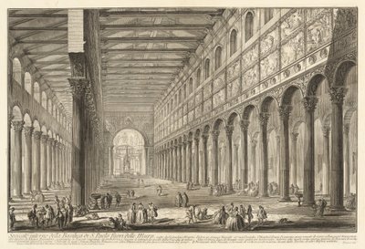 Poikkileikkaus Pyhän Paavalin muurien ulkopuolella sijaitsevan basilikan sisätiloista tekijältä Giovanni Battista Piranesi