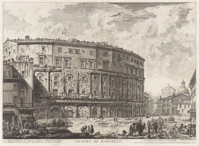Marcellus-teatteri. Tämän rakennuksen rakensi Augustus ja omisti sen veljenpojalleen Marcellukselle, Vedute di Romasta (näkymät Roomaan) tekijältä Giovanni-Battista Piranesi