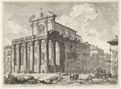 Tempel van Antoninus ja Faustina te Rome Näkymä Antoninuksen ja Faustinan temppelistä Campo Vaccinossa (otsikko esineessä) Gezichten op Rome (sarjan nimi) Näkymät Roomaan suunnitellut ja kaivertanut Giambattista Piranesi arkkitehti Ve (nez) iano (sarjan ni tekijältä Giovanni-Battista Piranesi