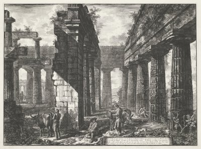 Neptunuksen temppeli Paestumissa Erilaisia ​​näkymiä kolmen suuren rakennuksen jäännöksistä, jotka ovat edelleen pystyssä Paestumissa (sarjan nimi) Différentes vues de quelques restes de trois grands édifices qui subsistent encore dans l