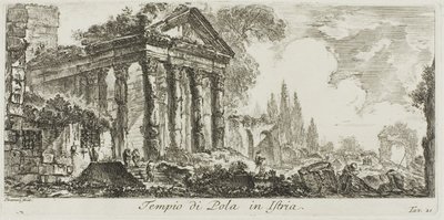 Polan temppeli Istriassa, levy 21 joistakin näkymistä riemukaarille ja muille monumenteille tekijältä Giovanni Battista Piranesi